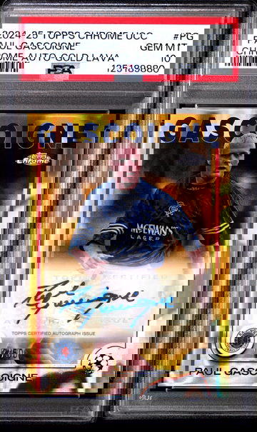 2024-25 TOPPS CHROME UEFA UCL PAUL GASCOIGNE AUTO-GOLD LAVA #PG PSA 10