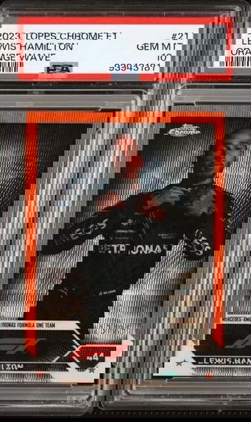 2023 Topps Chrome Formula 1 F1 Lewis Hamilton #21 Orange Wave /25 PSA 10