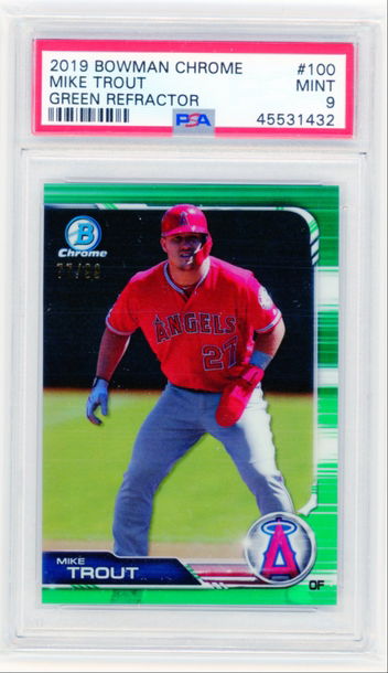 2019 Bowman Chrome #100 Mike Trout Green Refractor PSA 9 MINT!