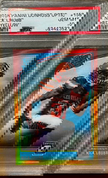 2018 Optic Nick Chubb Red/Yellow PSA 10