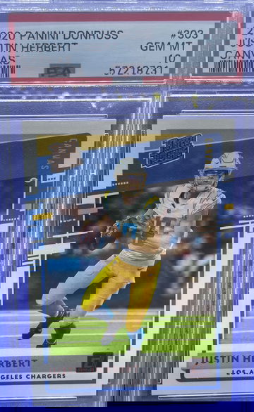 2020 Panini Donruss JUSTIN HERBERT RC Rated Rookie Canvas #303 PSA 10 GEM MINT SP