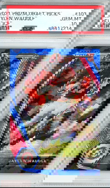 2021 PANINI PRIZM DP JAYLEN WADDLE#103 BLUE ICE 58 OF 99 POP 1! RC PSA 10