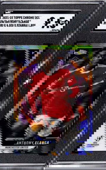 2021-22 Topps Chrome UCL Anthoy Elanga RC Purple & Gold Starball Ref. SGC 9. 5