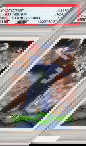 2012 TOPPS RUSSELL WILSON #165 PASSING-STANDS VISIBLE ROOKIE RC PSA 7 NM