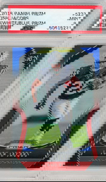 2019 Panini Prizm #323 Josh Jacobs Red/White/Blue RC PSA 9 Mint