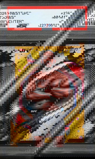 2024 Topps Finest UFC Yellow Glitter Jon Jones #214 /75 PSA 8