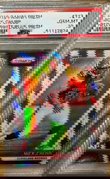 2018 Prizm Nick Chubb Red White Blue PSA 10