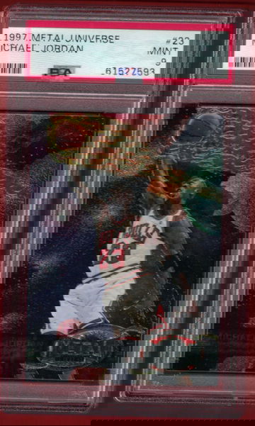 1997 METAL UNIVERSE MICHAEL JORDAN ( CHICAGO BULLS ) PSA 9 MINT CARD #23!