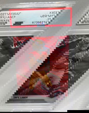 2021 mosaic trey lance red wave rc psa 10 numbered 4/9 pop 1