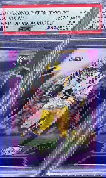 2020 Panini Chronicles Draft Certified Joe Burrow RC Purple 8/25 PSA 8.5 NM-MT