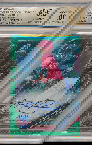 Alec Bohm 2019 Bowman Chrome Green Auto /99 mojo mega 9.5 10