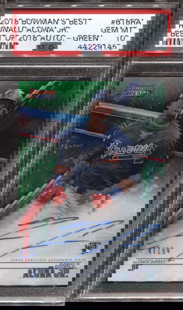 RONALD ACUNA JR. 2018 BOWMANS BEST GREEN REFRACTOR AUTO PSA 10
