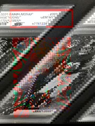 CHASE YOUNG 2020 Panini Mosaic Rookie #202 Green Reactive PSA 10