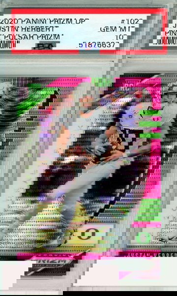 2020 PANINI PRIZM DP JUSTIN HERBERT #102 PINK PULSAR PRIZM ROOKIE PSA 10 GEM MT