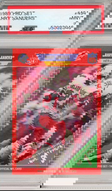 1989 PRO SET BARRY SANDERS #494 ROOKIE HOF DETROIT LIONS RC PSA 9 MINT