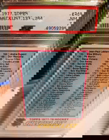 1977 Topps Hockey #249 PSA 7 Checklist Centered 