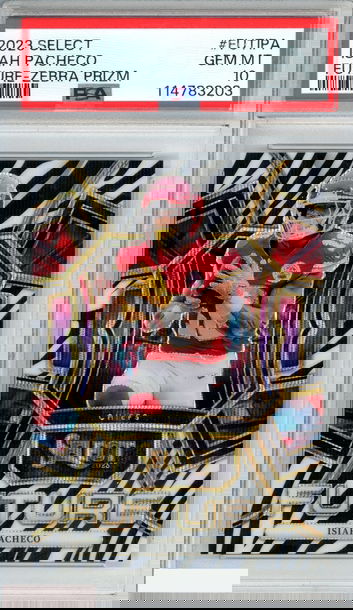 2023 PANINI SELECT FUTURE ISIAH PACHECO #FUTIPA ZEBRA PRIZM ROOKIE RC PSA 10