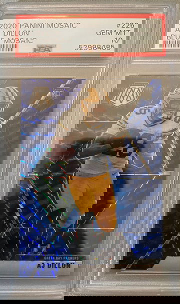 2020 Panini Mosaic 226 AJ Dillon - Blue Mosaic /99 PSA 10