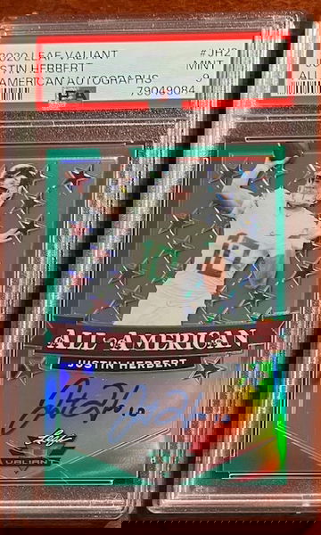 2020 LEAF VALIANT JUSTIN HERBERT ALL AMERICAN AUTO PSA 9