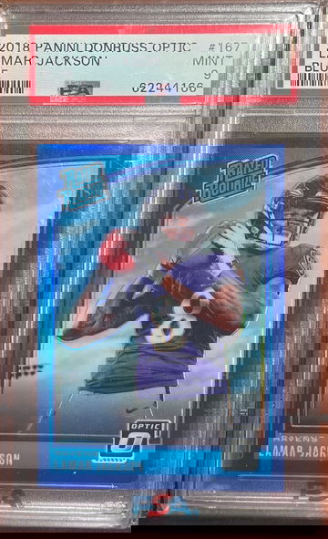 2018 Optic Football Lamar Jackson Rated Rookie Blue /149 Psa 9 Ravens