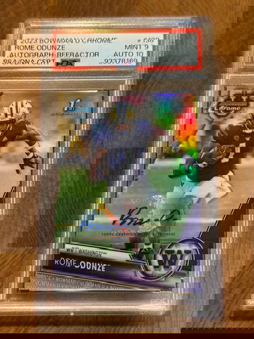 2023 Bowman U Chrome #138 Rome Odunze 1st Bowman Refractor Auto /499 PSA 9/10