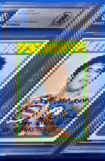 1972 Topps Football Jim Plunkett ROOKIE RC AUTO DB MVP Inscription #65 Beckett AUTH - NOT GRADED