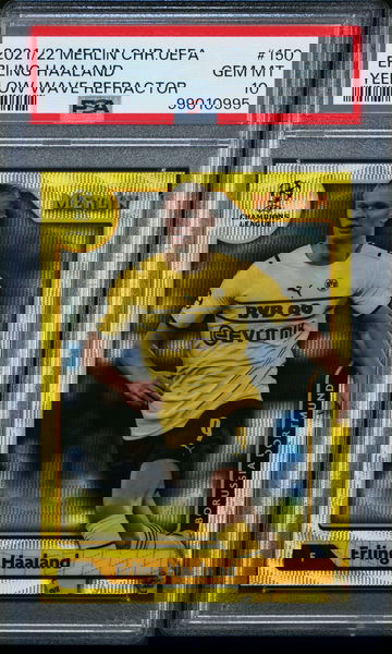 2021-22 Topps Merlin Chrome Erling Haaland Yellow Wave Refractor /225 PSA 10