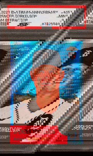 2022 TOPPS CHROME PLATINUM ANNIVERSARY #457 Spencer  Torkelson RC Prism Refractor PSA 9