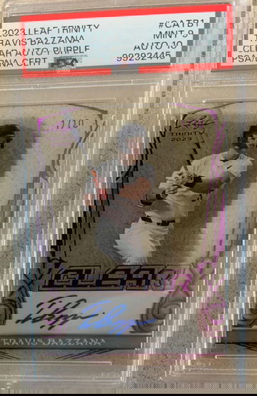 2023 Leaf Trinity Travis Bazzana Clear Auto-Purple PSA mint 9/10 