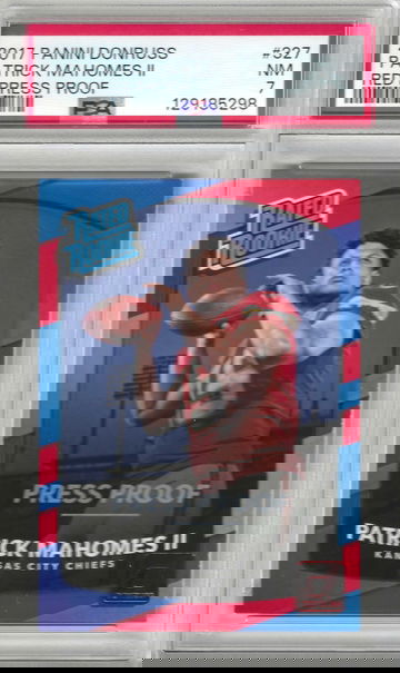 Patrick Mahomes II 2017 Panini Donruss #327 RARE TYPE RED PRESS PROOF ROOKIE CARD PSA 7 NICE! CHIEFS