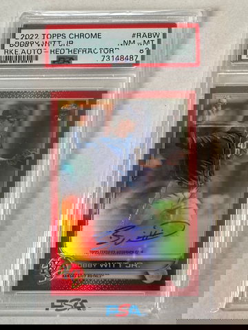 2022 Topps Chrome Bobby Witt Jr. Rookie Autographs Red Refractor 3/5 PSA 8