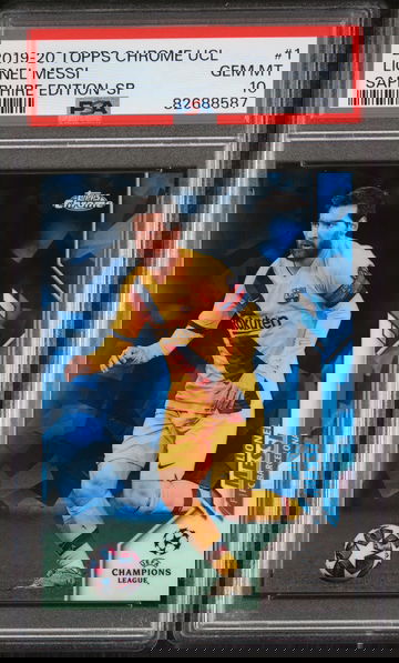 2019 TOPPS CHROME UEFA CHAMPIONS LEAGUE SAPPHIRE LIONEL MESSI SP #1 PSA 10