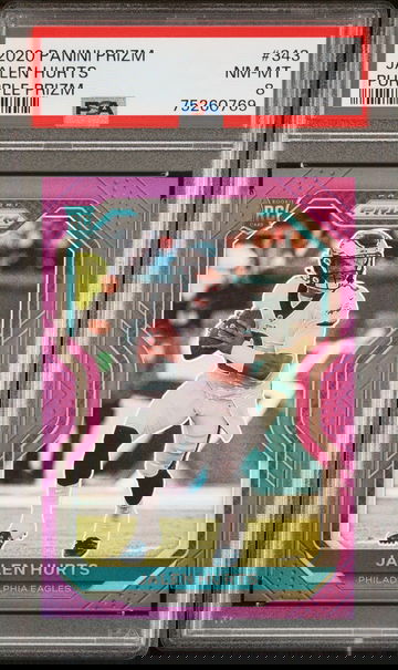 2020 PANINI PRIZM JALEN HURTS PURPLE PRIZM #343 ROOKIE RC #/125 PSA 8