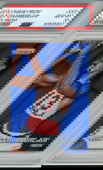 2014 PANINI PRIZM BLUE PRIZM #220 WILT CHAMBERLAIN CARD /99 76ERS PSA 10