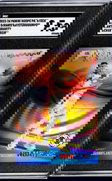 2023-24 Panini Hoops Premium Stock #12 Giannis Antetokounmpo Anti Gravity Silver Prizm SGC 9.5