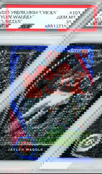 2021 PANINI PRIZM DP JAYLEN WADDLE #103 BLUE CIRCLES POP 3! RC PSA 10 GEM MT