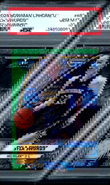 2024 Bowman Chrome U Syla Swords 1st Chrome Prospect Green Shimmer Refractor SP PSA 10 Michigan