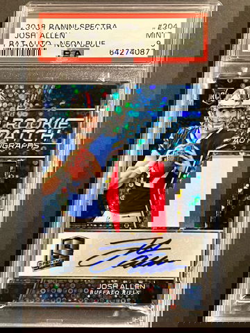 2018 Spectra Bills Josh Allen RC - SP Neon Blue Jersey Patch RPA Rookie - #d 45/75 - PSA 9 Mint