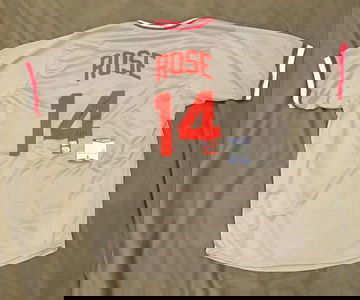 Pete Rose Signed “4256” Hit King Jersey XL BAS Beckett Authenticated 