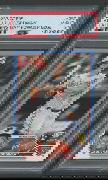 2023 Topps Adley Rutschman #250 Father's Day Powder Blue RC #'d /50 PSA MINT 9 SP