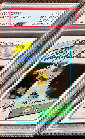 1980 Topps Rickey Henderson #482 PSA 8 Auto 10 DNA RC Exceptional Centering Front & Back!!