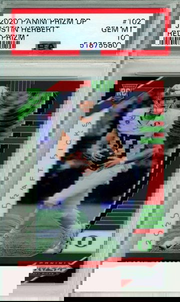 2020 PANINI PRIZM DRAFT PICKS JUSTIN HERBERT #102 RED PRIZM ROOKIE PSA 10 GEM MT