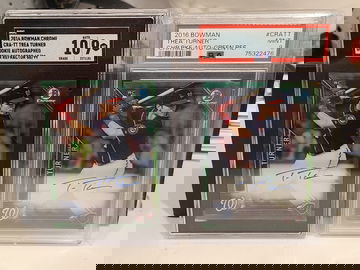 2016 Trea Turner Bowman Chrome Green Refractor Rookie Auto #/99 PSA 9 + SGC 9, Auto 10 