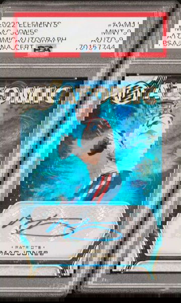 2022 Panini Elements - MAC JONES #/10 - ATOMIC AUTOGRAPH - PATRIOTS PSA 9/DNA 9