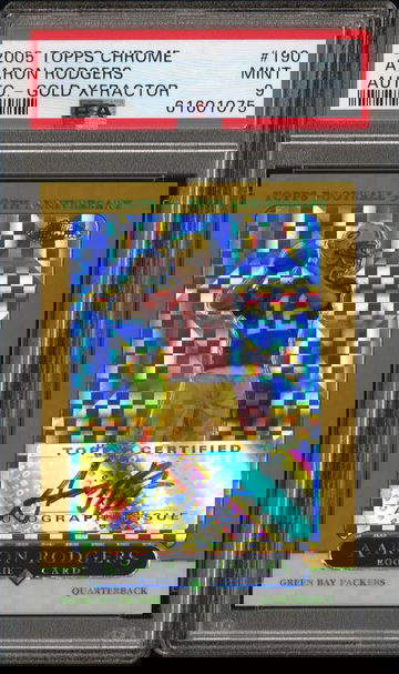 2005 TOPPS CHROME AARON RODGERS GOLD XFRACTOR AUTO #190 PSA 9