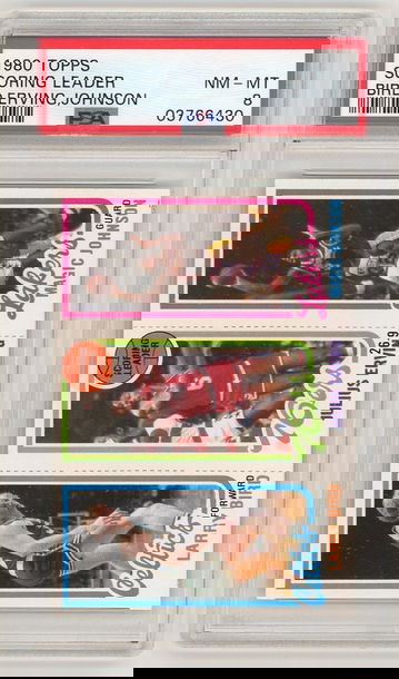 1980 Topps Larry Bird Julius Erving Magic Johnson Rookie PSA 8 Scoring Leader CLEAN CENTERED