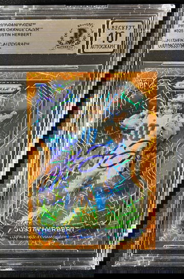 2020 Justin Herbert ORANGE LAZER Prizm RC On Card Auto BGS BAS AUTHENTIC 10