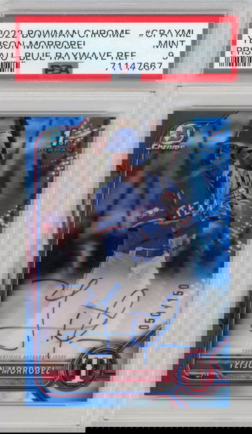 2022 Bowman Chrome YEISON MORROBEL 1st Auto Blue Ray Wave Refractor /150 PSA 9