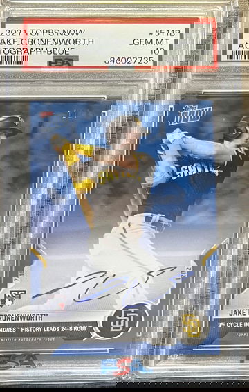 /49 2021 Topps Now Jake Cronenworth RC Auto Purple 3rd Cycle Padres PSA 10 Gem