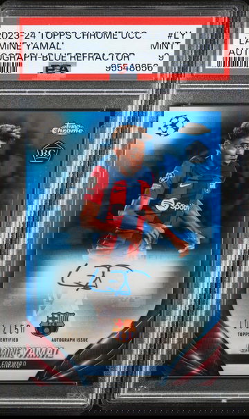 2023 Topps Chrome UCC Lamine Yamal #LY Blue Refractor Auto /150 PSA 9